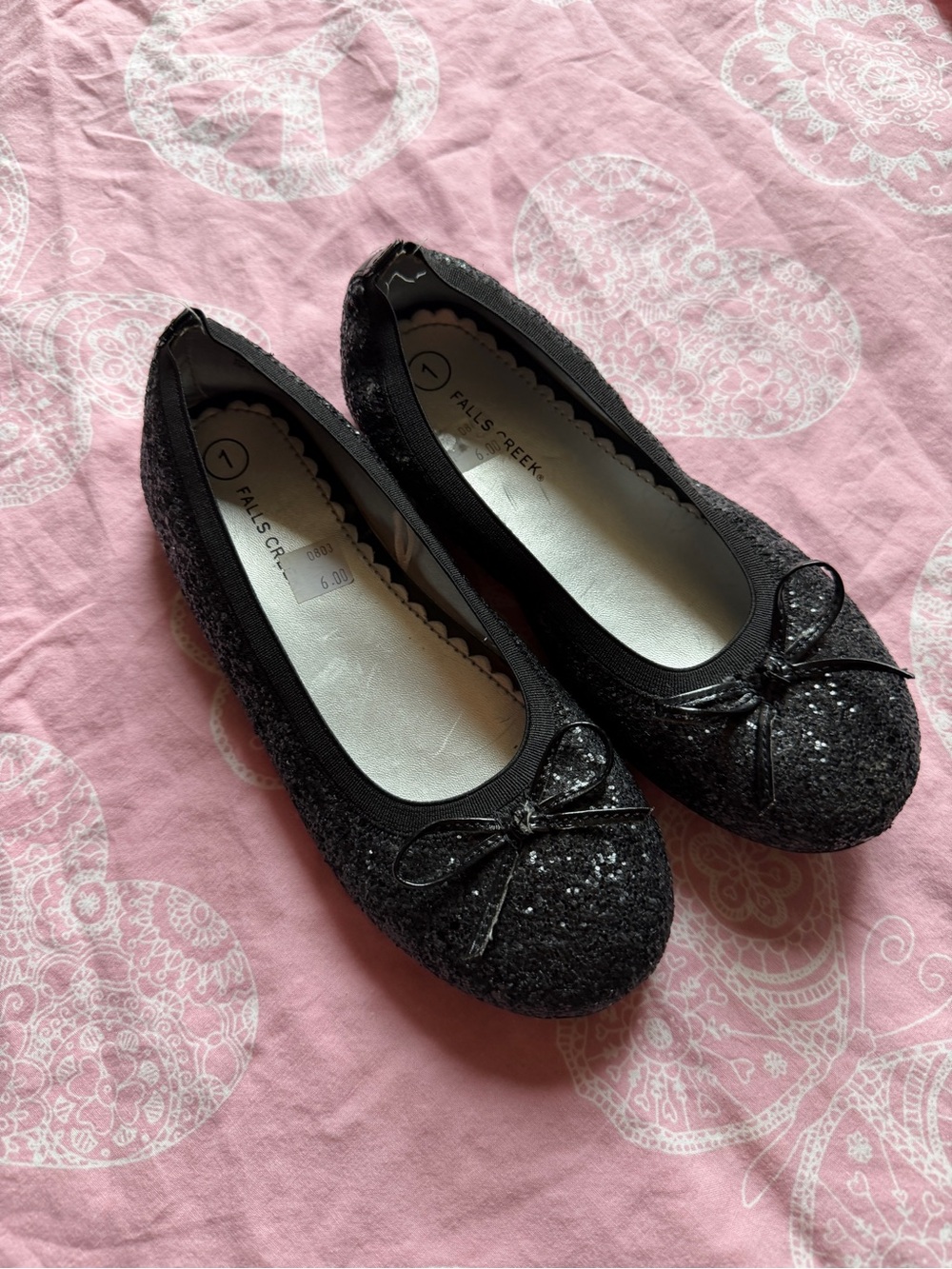 Falls Creek Black Sequin Bow Ballet Flats